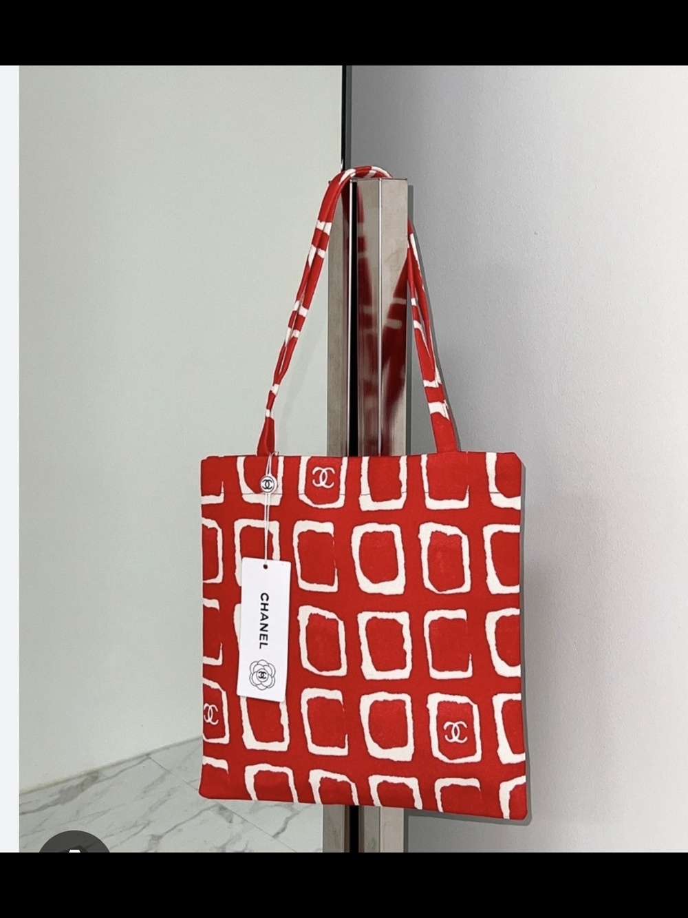 CHANEL Red and White Geometric Tote " Brand New"